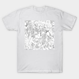 Hand-drawn pencil vgetable nature pattern on white T-Shirt